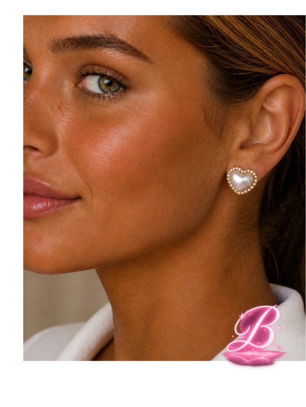Pink Pearl Heart Accent Stud Earrings - NWT